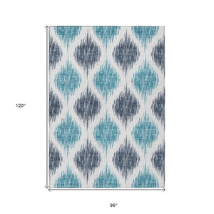 Homeroots 3' Stylish Artichoke Green Ivory Gray Ikat Washable Area Rug For Indoor Outdoor Spaces, Durable Design 8' X 10' Polyester 589083