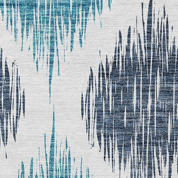 Homeroots 3' Stylish Artichoke Green Ivory Gray Ikat Washable Area Rug For Indoor Outdoor Spaces, Durable Design 8' X 10' Polyester 589083