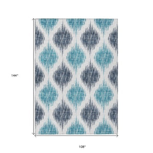 Homeroots 3' Stylish Artichoke Green Ivory Gray Ikat Washable Area Rug For Indoor Outdoor Spaces, Durable Design 9' X 12' Polyester 589084