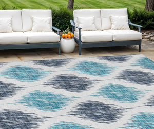 Homeroots 3' Stylish Artichoke Green Ivory Gray Ikat Washable Area Rug For Indoor Outdoor Spaces, Durable Design 9' X 12' Polyester 589084