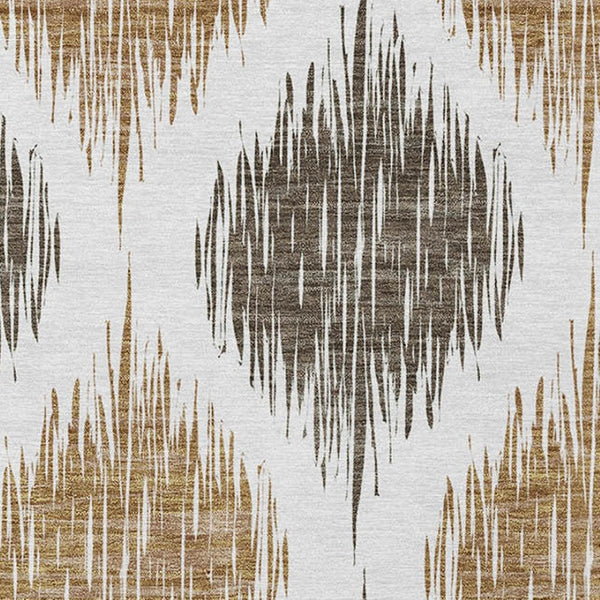 Homeroots 3' Stylish Artichoke Green Ivory Gray Ikat Washable Area Rug For Indoor Outdoor Spaces, Durable Design 3' X 5' Polyester 589086