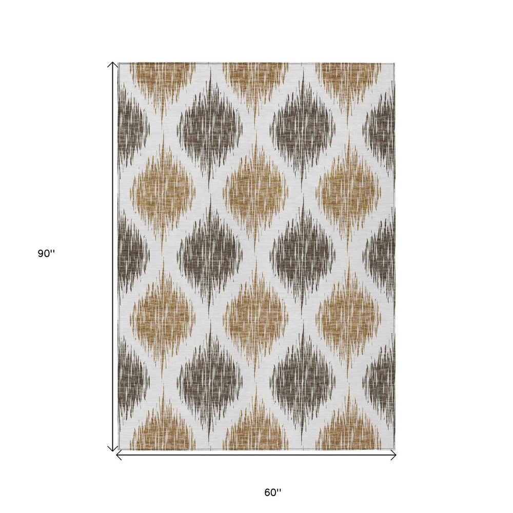 HomeRoots 5' Chocolate and Ivory Ikat Rug - Stylish, Durable, and Easy-Care Indoor/Outdoor Area Essential 5' X 8' 589087