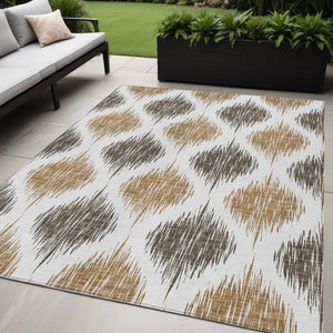 Homeroots 3' Stylish Artichoke Green Ivory Gray Ikat Washable Area Rug For Indoor Outdoor Spaces, Durable Design 5' X 8' Polyester 589087