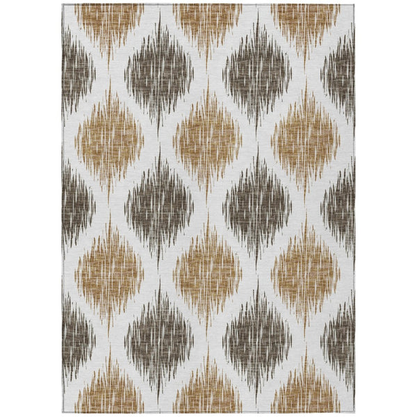 HomeRoots 5' Chocolate and Ivory Ikat Rug - Stylish, Durable, and Easy-Care Indoor/Outdoor Area Essential 5' X 8' 589087
