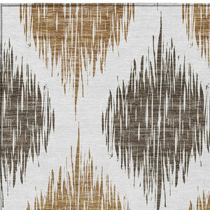 Homeroots 3' Stylish Artichoke Green Ivory Gray Ikat Washable Area Rug For Indoor Outdoor Spaces, Durable Design 5' X 8' Polyester 589087