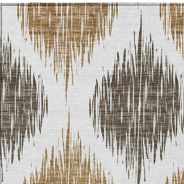 Homeroots 3' Stylish Artichoke Green Ivory Gray Ikat Washable Area Rug For Indoor Outdoor Spaces, Durable Design 5' X 8' Polyester 589087