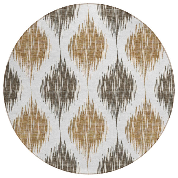HomeRoots 5' Chocolate and Ivory Ikat Rug - Stylish, Durable, and Easy-Care Indoor/Outdoor Area Essential 8' Round 589088
