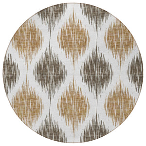 Homeroots 3' Stylish Artichoke Green Ivory Gray Ikat Washable Area Rug For Indoor Outdoor Spaces, Durable Design 8' Round Polyester 589088