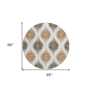 Homeroots 3' Stylish Artichoke Green Ivory Gray Ikat Washable Area Rug For Indoor Outdoor Spaces, Durable Design 8' Round Polyester 589088