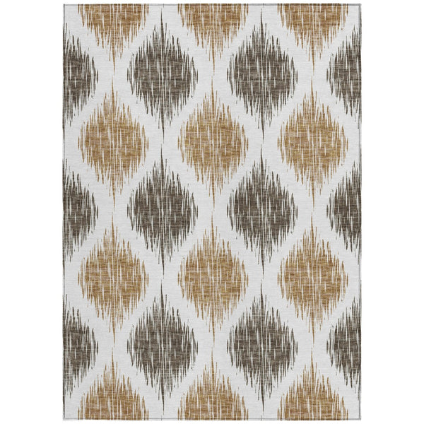 Homeroots 3' Stylish Artichoke Green Ivory Gray Ikat Washable Area Rug For Indoor Outdoor Spaces, Durable Design 9' X 12' Polyester 589090