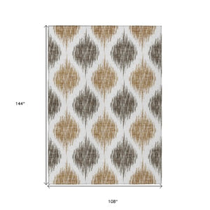 Homeroots 3' Stylish Artichoke Green Ivory Gray Ikat Washable Area Rug For Indoor Outdoor Spaces, Durable Design 9' X 12' Polyester 589090