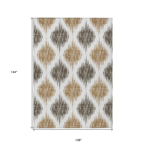 Homeroots 3' Stylish Artichoke Green Ivory Gray Ikat Washable Area Rug For Indoor Outdoor Spaces, Durable Design 9' X 12' Polyester 589090