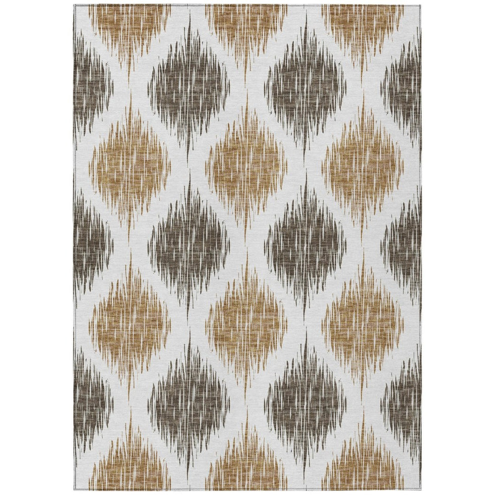 HomeRoots 9' Chocolate and Ivory Ikat Area Rug - Stylish, Durable, Washable Design for Indoor and Outdoor Spaces 9' X 12' 589090