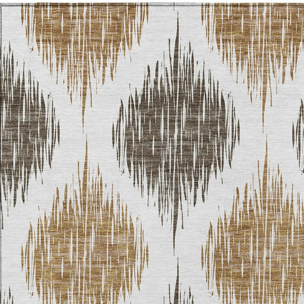 Homeroots 3' Stylish Artichoke Green Ivory Gray Ikat Washable Area Rug For Indoor Outdoor Spaces, Durable Design 9' X 12' Polyester 589090
