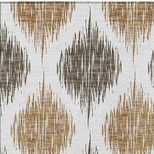 Homeroots 3' Stylish Artichoke Green Ivory Gray Ikat Washable Area Rug For Indoor Outdoor Spaces, Durable Design 10' X 14' Polyester 589091