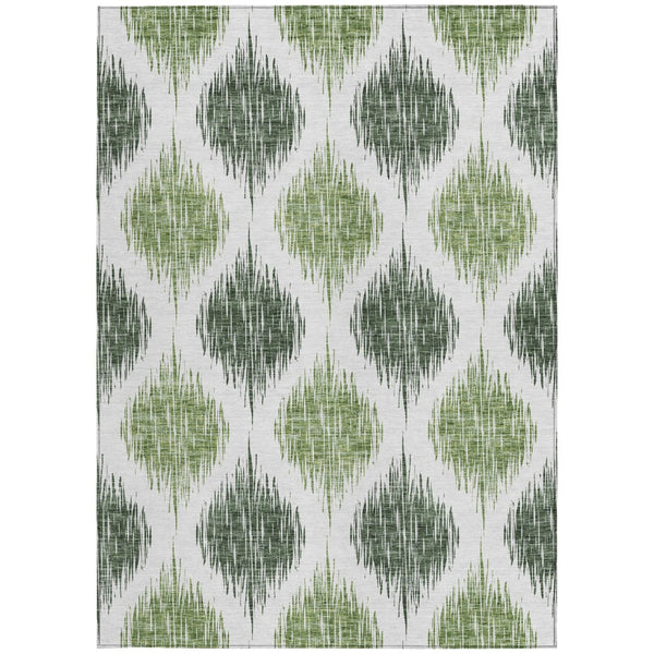 Homeroots 3' Stylish Artichoke Green Ivory Gray Ikat Washable Area Rug For Indoor Outdoor Spaces, Durable Design 3' X 5' Polyester 589092
