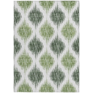 Homeroots 3' Stylish Artichoke Green Ivory Gray Ikat Washable Area Rug For Indoor Outdoor Spaces, Durable Design 5' X 8' Polyester 589093