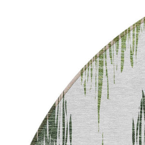 Homeroots 3' Stylish Artichoke Green Ivory Gray Ikat Washable Area Rug For Indoor Outdoor Spaces, Durable Design 8' Round Polyester 589094