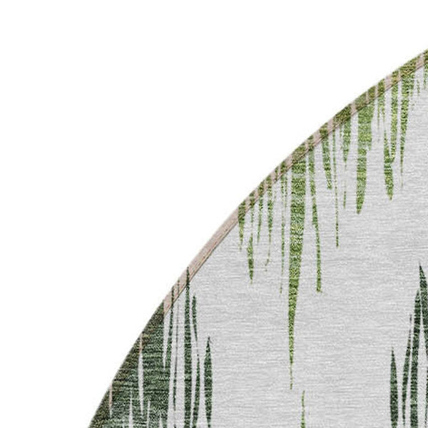 Homeroots 3' Stylish Artichoke Green Ivory Gray Ikat Washable Area Rug For Indoor Outdoor Spaces, Durable Design 8' Round Polyester 589094