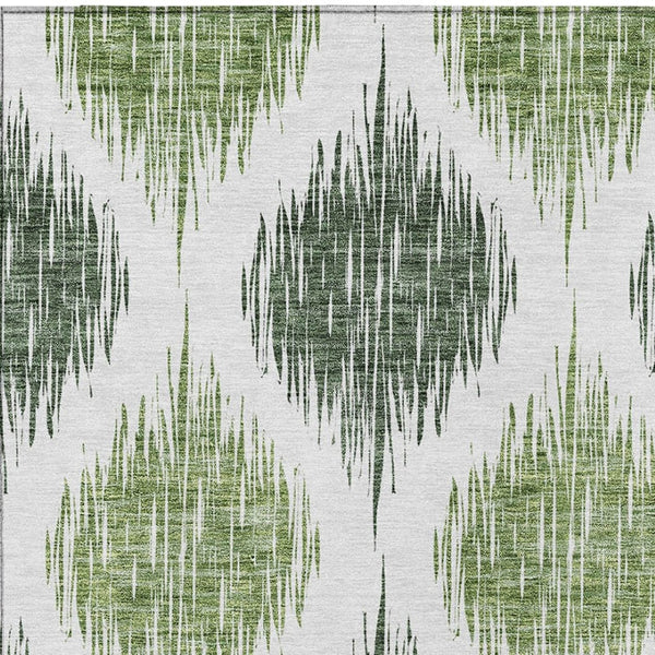 Homeroots 3' Stylish Artichoke Green Ivory Gray Ikat Washable Area Rug For Indoor Outdoor Spaces, Durable Design 8' X 10' Polyester 589095