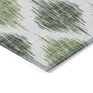 Homeroots 3' Stylish Artichoke Green Ivory Gray Ikat Washable Area Rug For Indoor Outdoor Spaces, Durable Design 8' X 10' Polyester 589095
