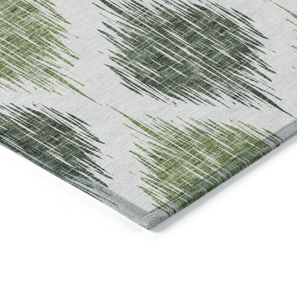 Homeroots 3' Stylish Artichoke Green Ivory Gray Ikat Washable Area Rug For Indoor Outdoor Spaces, Durable Design 8' X 10' Polyester 589095