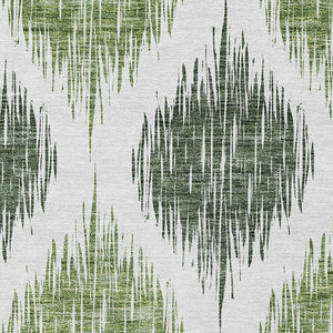 Homeroots 3' Stylish Artichoke Green Ivory Gray Ikat Washable Area Rug For Indoor Outdoor Spaces, Durable Design 8' X 10' Polyester 589095