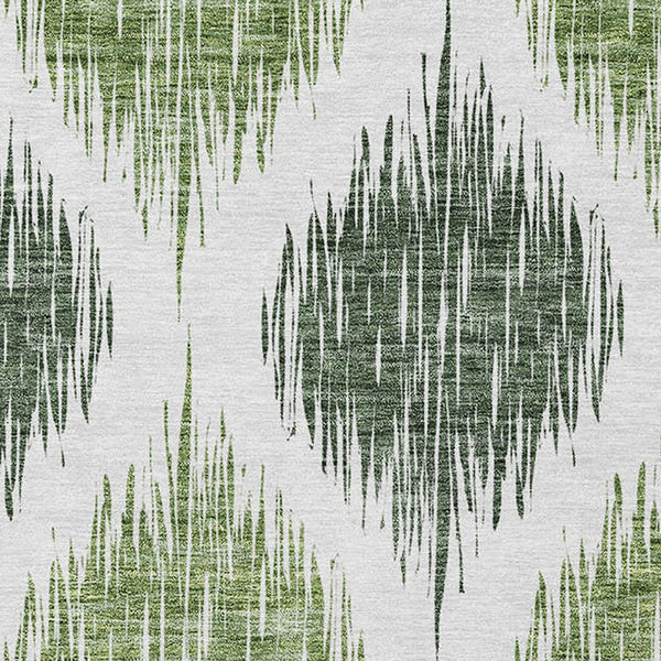 Homeroots 3' Stylish Artichoke Green Ivory Gray Ikat Washable Area Rug For Indoor Outdoor Spaces, Durable Design 8' X 10' Polyester 589095