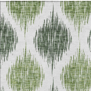 Homeroots 3' Stylish Artichoke Green Ivory Gray Ikat Washable Area Rug For Indoor Outdoor Spaces, Durable Design 9' X 12' Polyester 589096