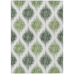 Homeroots 3' Stylish Artichoke Green Ivory Gray Ikat Washable Area Rug For Indoor Outdoor Spaces, Durable Design 9' X 12' Polyester 589096