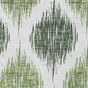 Homeroots 3' Stylish Artichoke Green Ivory Gray Ikat Washable Area Rug For Indoor Outdoor Spaces, Durable Design 9' X 12' Polyester 589096
