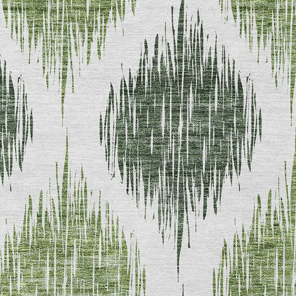 Homeroots 3' Stylish Artichoke Green Ivory Gray Ikat Washable Area Rug For Indoor Outdoor Spaces, Durable Design 9' X 12' Polyester 589096