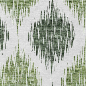 Homeroots 3' Stylish Artichoke Green Ivory Gray Ikat Washable Area Rug For Indoor Outdoor Spaces, Durable Design 10' X 14' Polyester 589097