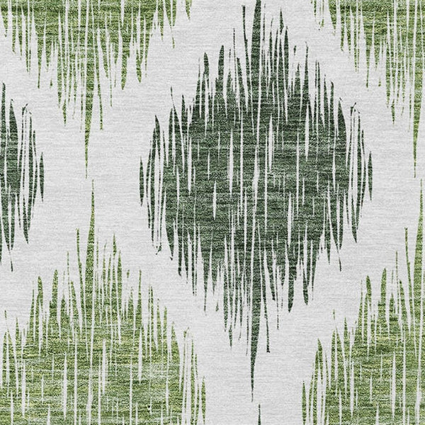 Homeroots 3' Stylish Artichoke Green Ivory Gray Ikat Washable Area Rug For Indoor Outdoor Spaces, Durable Design 10' X 14' Polyester 589097