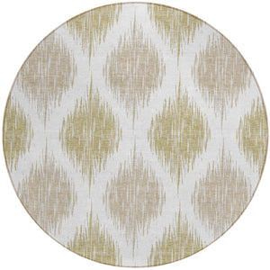 Homeroots 3' Stylish Artichoke Green Ivory Gray Ikat Washable Area Rug For Indoor Outdoor Spaces, Durable Design 8' Round Polyester 589100