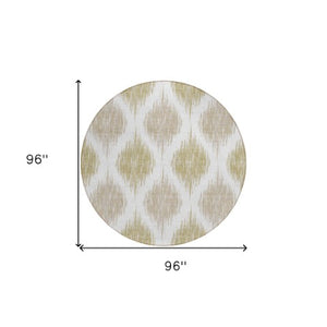 Homeroots 3' Stylish Artichoke Green Ivory Gray Ikat Washable Area Rug For Indoor Outdoor Spaces, Durable Design 8' Round Polyester 589100