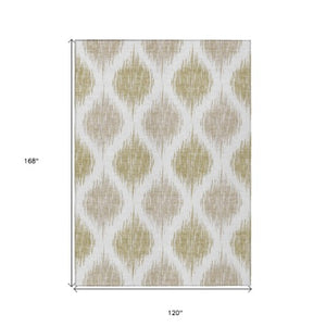Homeroots 3' Stylish Artichoke Green Ivory Gray Ikat Washable Area Rug For Indoor Outdoor Spaces, Durable Design 10' X 14' Polyester 589103