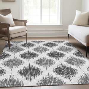 Homeroots 3' Stylish Artichoke Green Ivory Gray Ikat Washable Area Rug For Indoor Outdoor Spaces, Durable Design 3' X 5' Polyester 589104