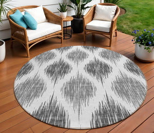 Homeroots 3' Stylish Artichoke Green Ivory Gray Ikat Washable Area Rug For Indoor Outdoor Spaces, Durable Design 8' Round Polyester 589106
