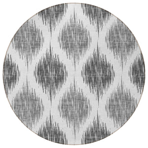 Homeroots 3' Stylish Artichoke Green Ivory Gray Ikat Washable Area Rug For Indoor Outdoor Spaces, Durable Design 8' Round Polyester 589106