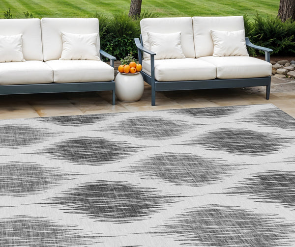 Homeroots 3' Stylish Artichoke Green Ivory Gray Ikat Washable Area Rug For Indoor Outdoor Spaces, Durable Design 8' X 10' Polyester 589107