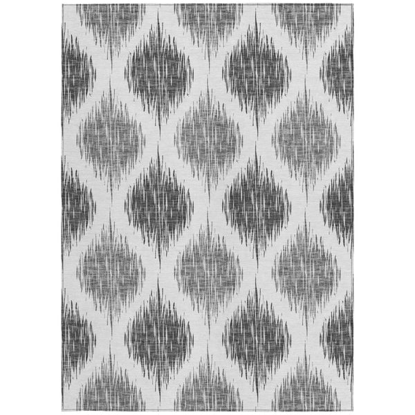 Homeroots 3' Stylish Artichoke Green Ivory Gray Ikat Washable Area Rug For Indoor Outdoor Spaces, Durable Design 9' X 12' Polyester 589108