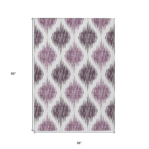 Homeroots 3' Stylish Artichoke Green Ivory Gray Ikat Washable Area Rug For Indoor Outdoor Spaces, Durable Design 3' X 5' Polyester 589116