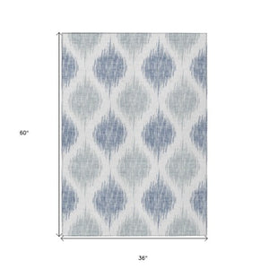Homeroots 3' Stylish Artichoke Green Ivory Gray Ikat Washable Area Rug For Indoor Outdoor Spaces, Durable Design 3' X 5' Polyester 589122
