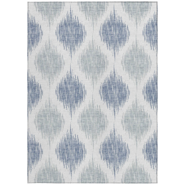Homeroots 3' Stylish Artichoke Green Ivory Gray Ikat Washable Area Rug For Indoor Outdoor Spaces, Durable Design 5' X 8' Polyester 589123