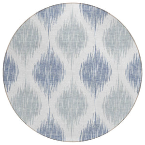 HomeRoots 5' Stylish Sky Blue Ikat Area Rug - Durable Polyester for Indoor/Outdoor Use, Stain Resistant & Washable 8' Round 589124
