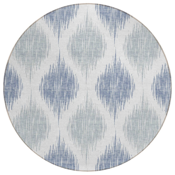 HomeRoots 5' Stylish Sky Blue Ikat Area Rug - Durable Polyester for Indoor/Outdoor Use, Stain Resistant & Washable 8' Round 589124