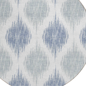 Homeroots 3' Stylish Artichoke Green Ivory Gray Ikat Washable Area Rug For Indoor Outdoor Spaces, Durable Design 8' Round Polyester 589124