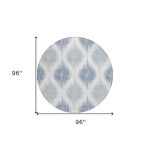 Homeroots 3' Stylish Artichoke Green Ivory Gray Ikat Washable Area Rug For Indoor Outdoor Spaces, Durable Design 8' Round Polyester 589124
