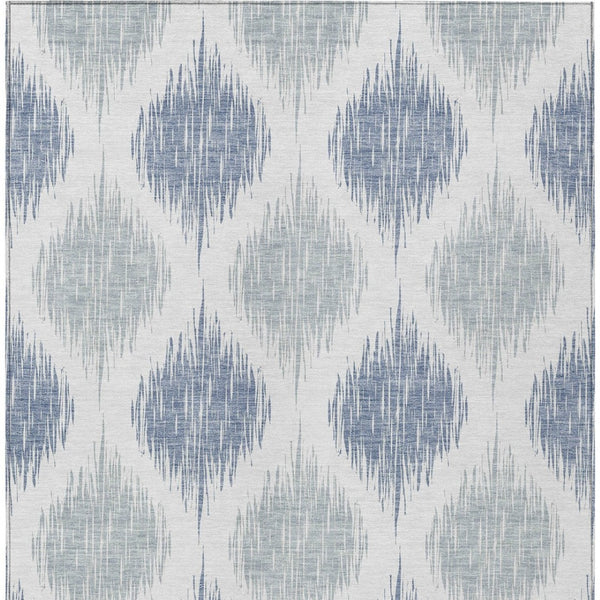 Homeroots 3' Stylish Artichoke Green Ivory Gray Ikat Washable Area Rug For Indoor Outdoor Spaces, Durable Design 9' X 12' Polyester 589126